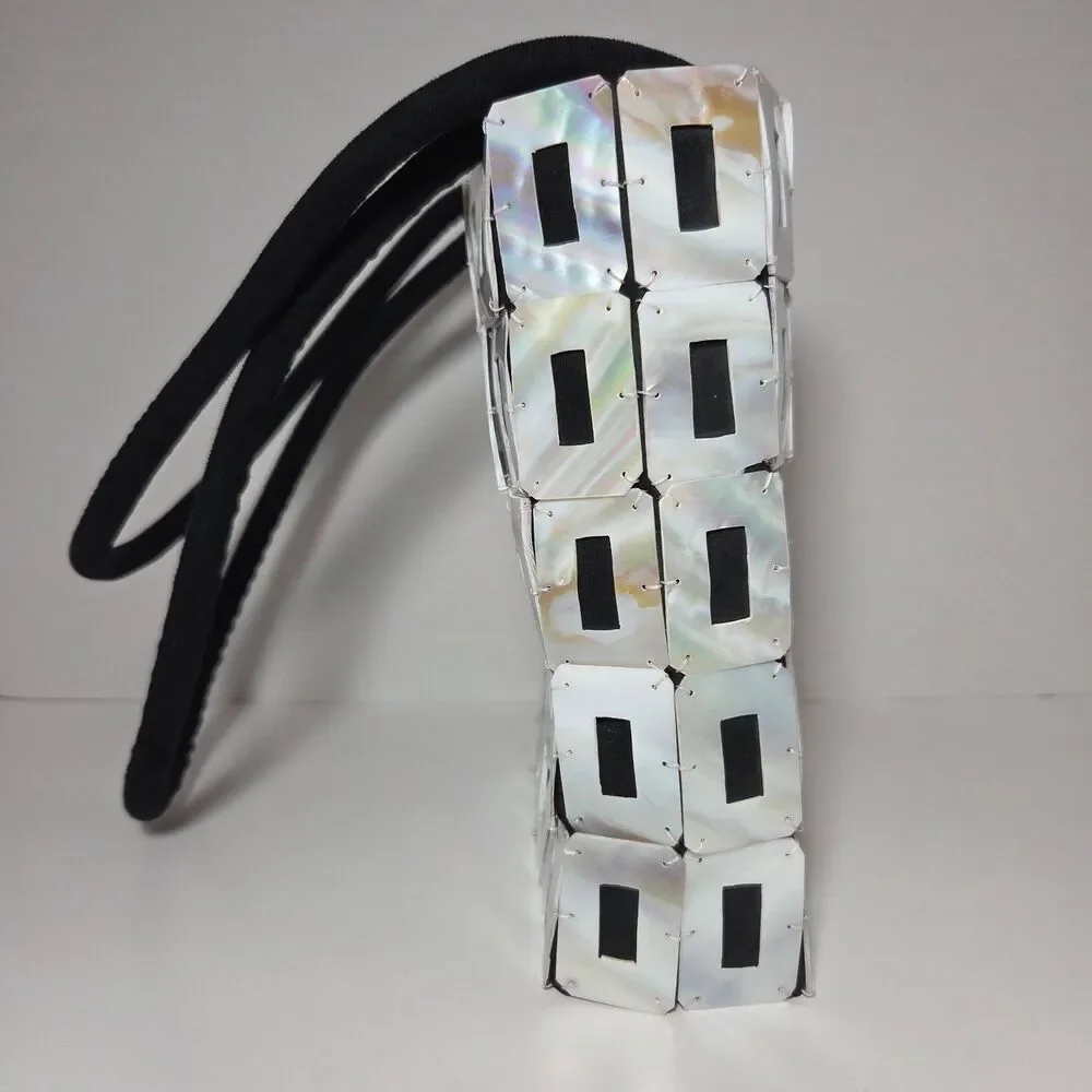 Vtg Mother of Pearl Shell Tile Mosaic Handbag Black White Purse Boho Mermaidcore